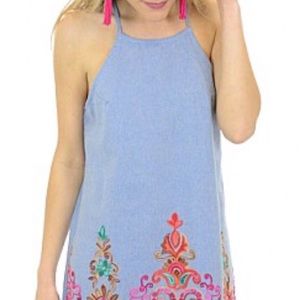 CHAMBRAY EMBROIDERED DRESS